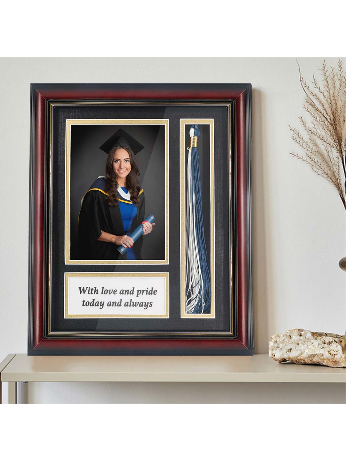 Cherry Real Wood Look Gold Trim with Tassel Holder Picture Frame - 6 Styles Available