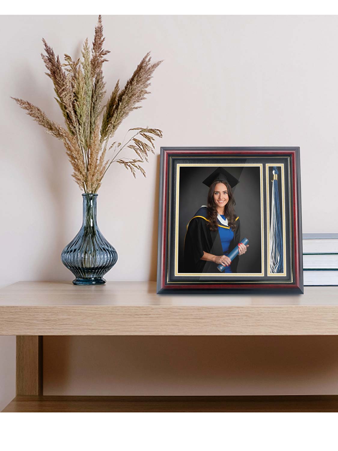 Cherry Real Wood Look Gold Trim with Tassel Holder Picture Frame - 6 Styles Available