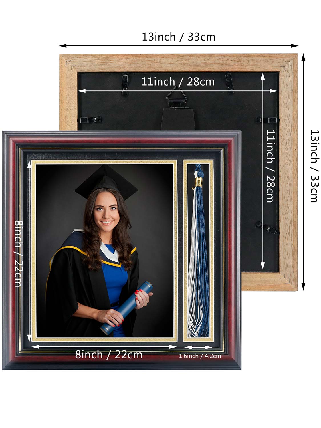 Cherry Real Wood Look Gold Trim with Tassel Holder Picture Frame - 6 Styles Available