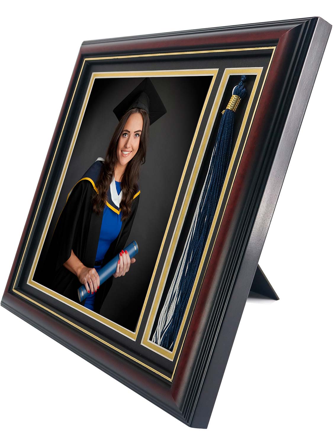 Cherry Real Wood Look Gold Trim with Tassel Holder Picture Frame - 6 Styles Available