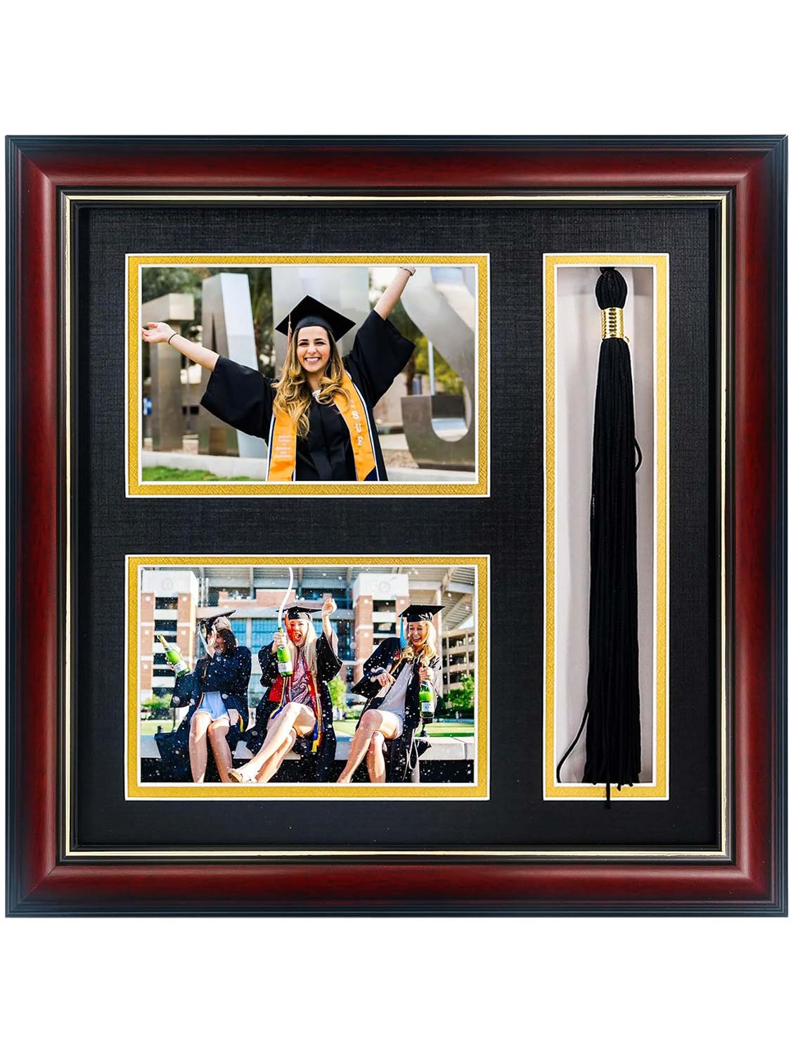 Cherry Real Wood Look Gold Trim with Tassel Holder Picture Frame - 6 Styles Available