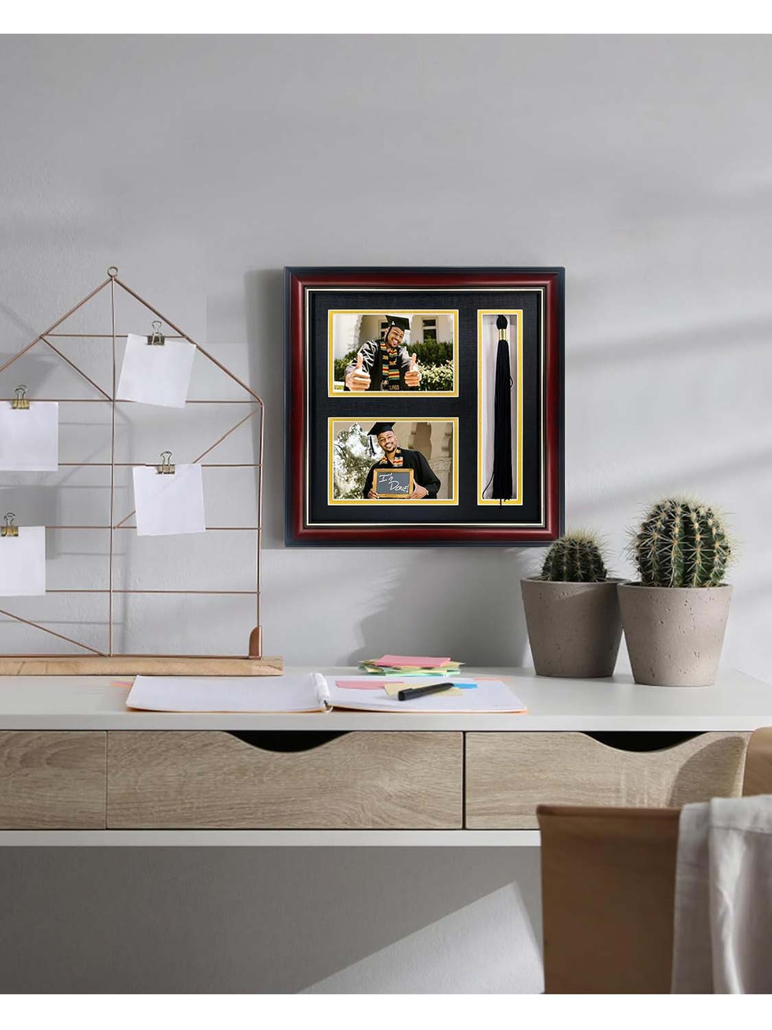 Cherry Real Wood Look Gold Trim with Tassel Holder Picture Frame - 6 Styles Available