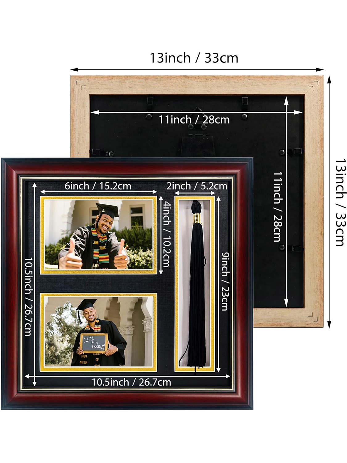 Cherry Real Wood Look Gold Trim with Tassel Holder Picture Frame - 6 Styles Available