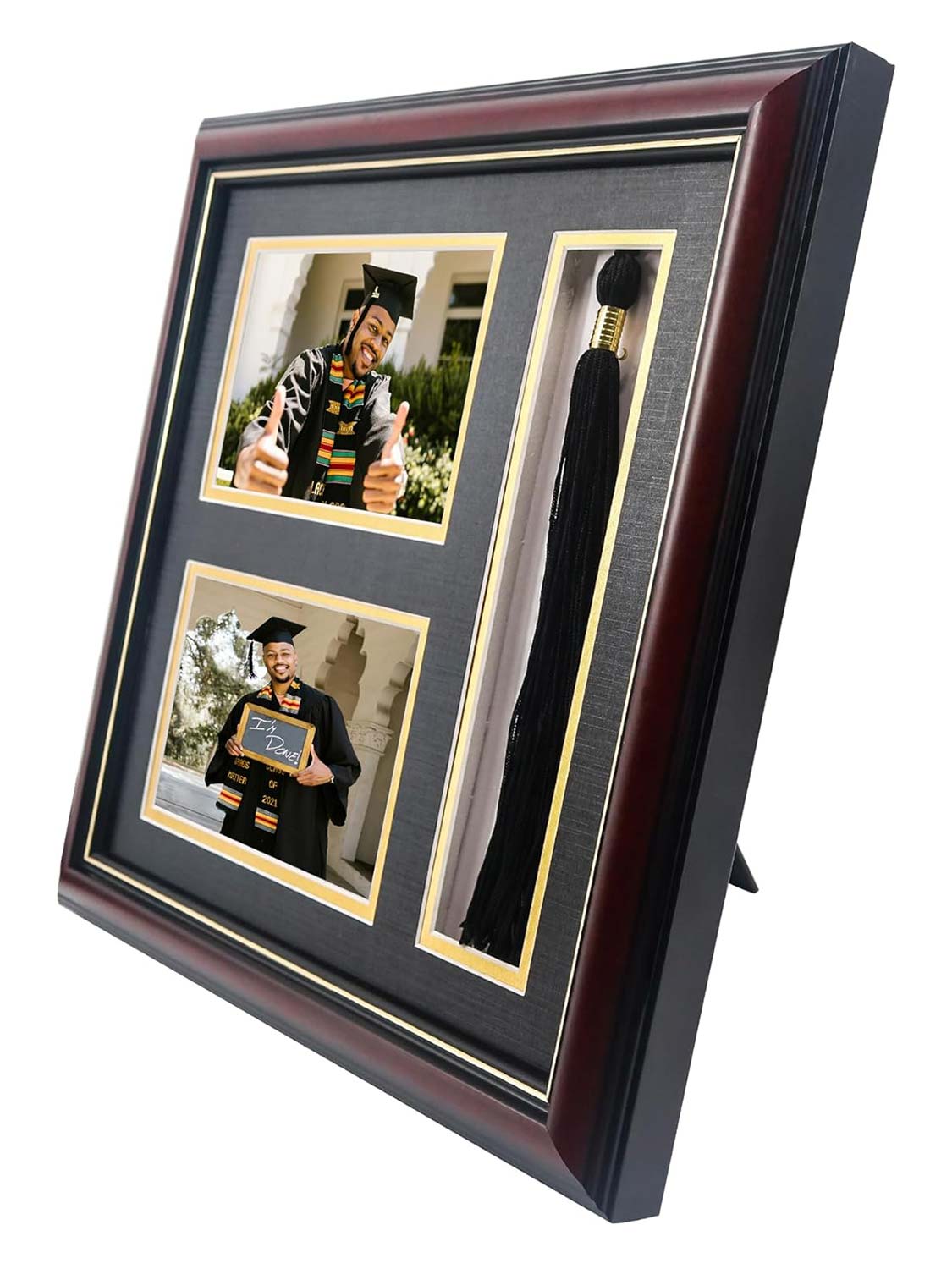 Cherry Real Wood Look Gold Trim with Tassel Holder Picture Frame - 6 Styles Available