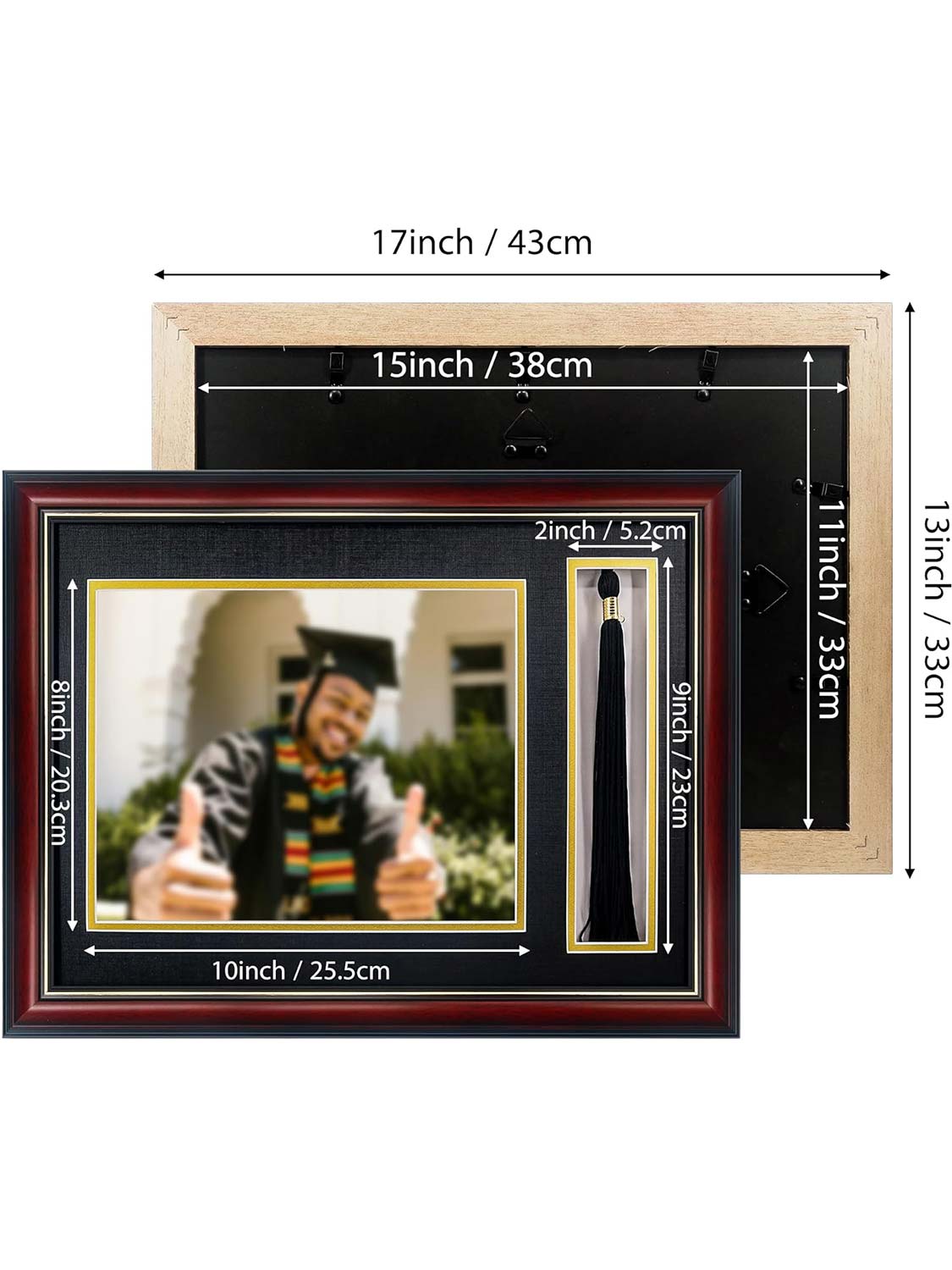 Cherry Real Wood Look Gold Trim with Tassel Holder Picture Frame - 6 Styles Available