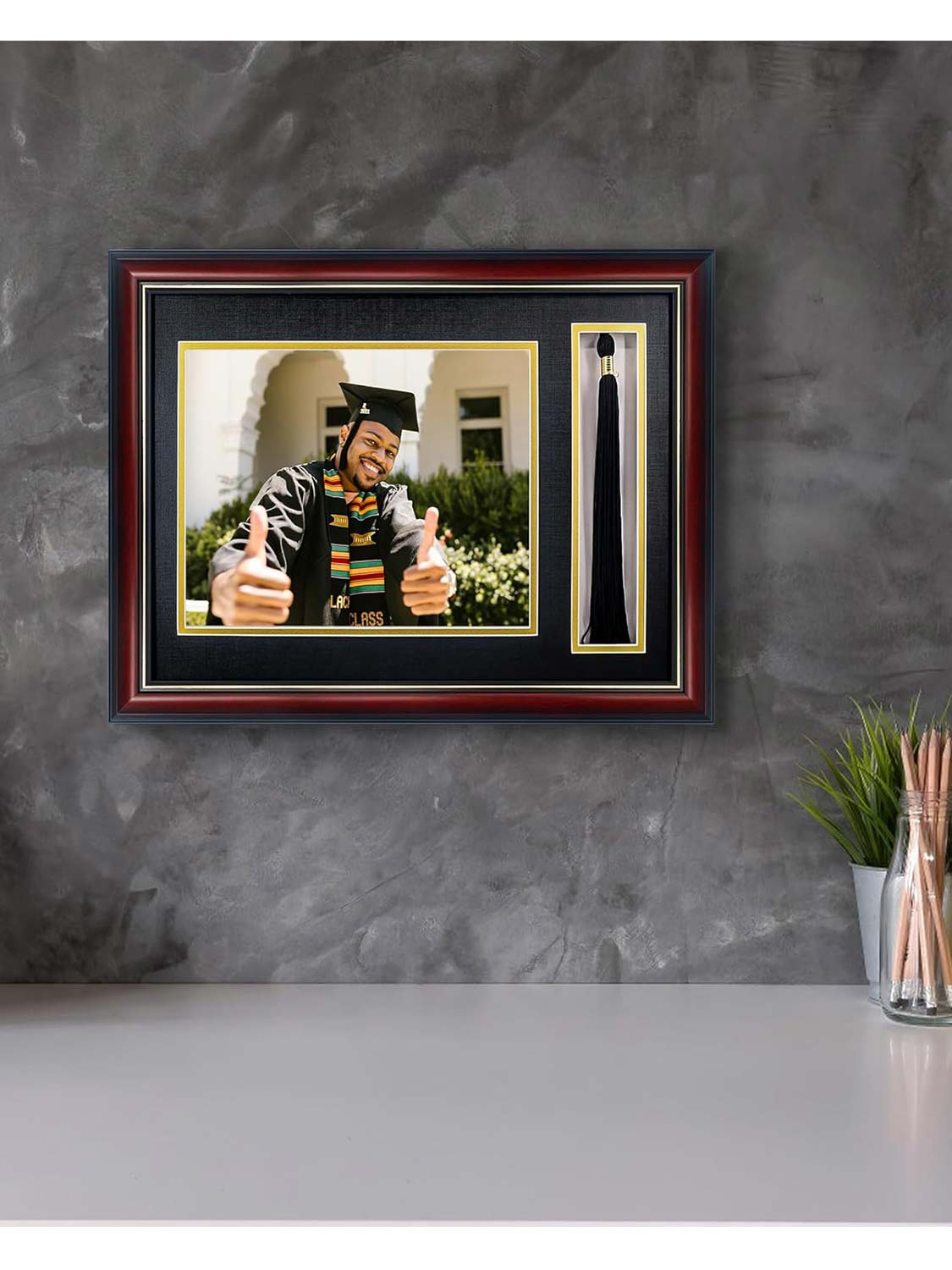 Cherry Real Wood Look Gold Trim with Tassel Holder Picture Frame - 6 Styles Available