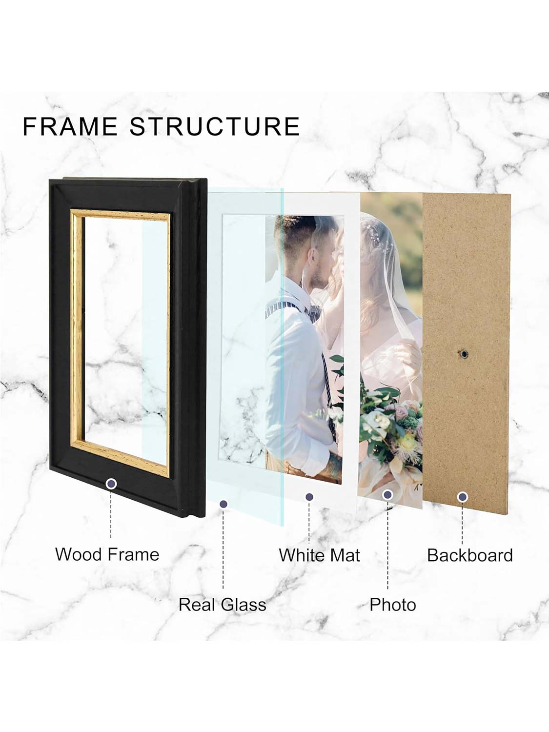 Real Wood with Gold Trim Collage Picture Frame Set of 3 - 2 Sizes Available