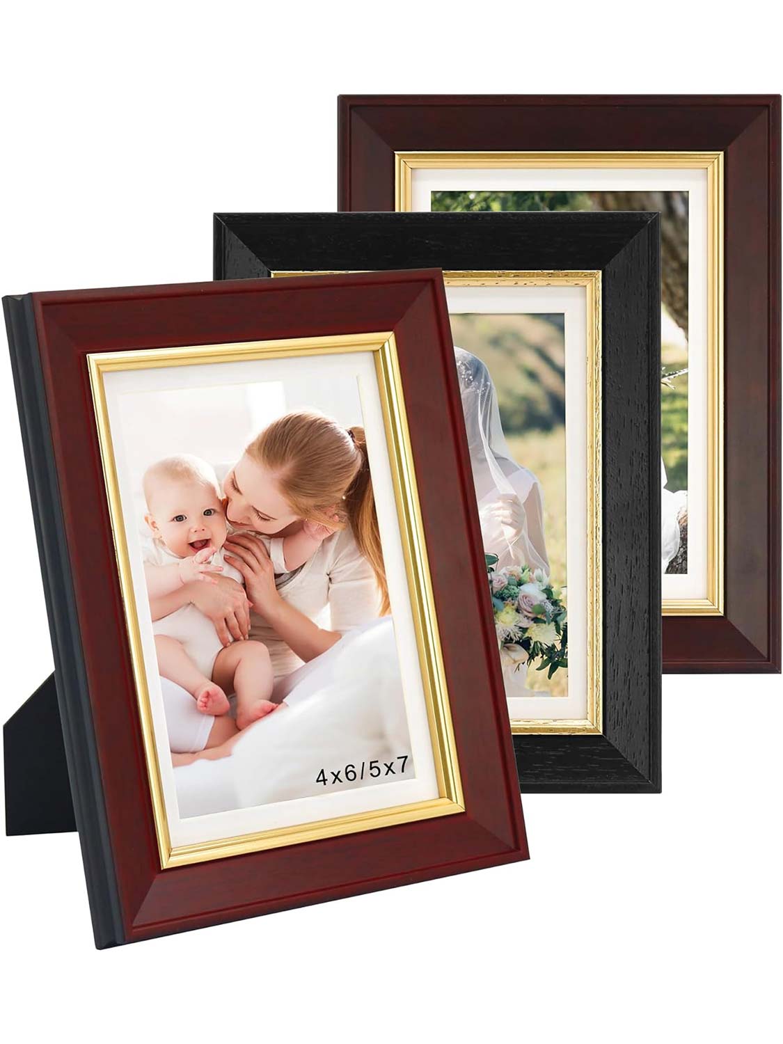 Real Wood with Gold Trim Collage Picture Frame Set of 3 - 2 Sizes Available