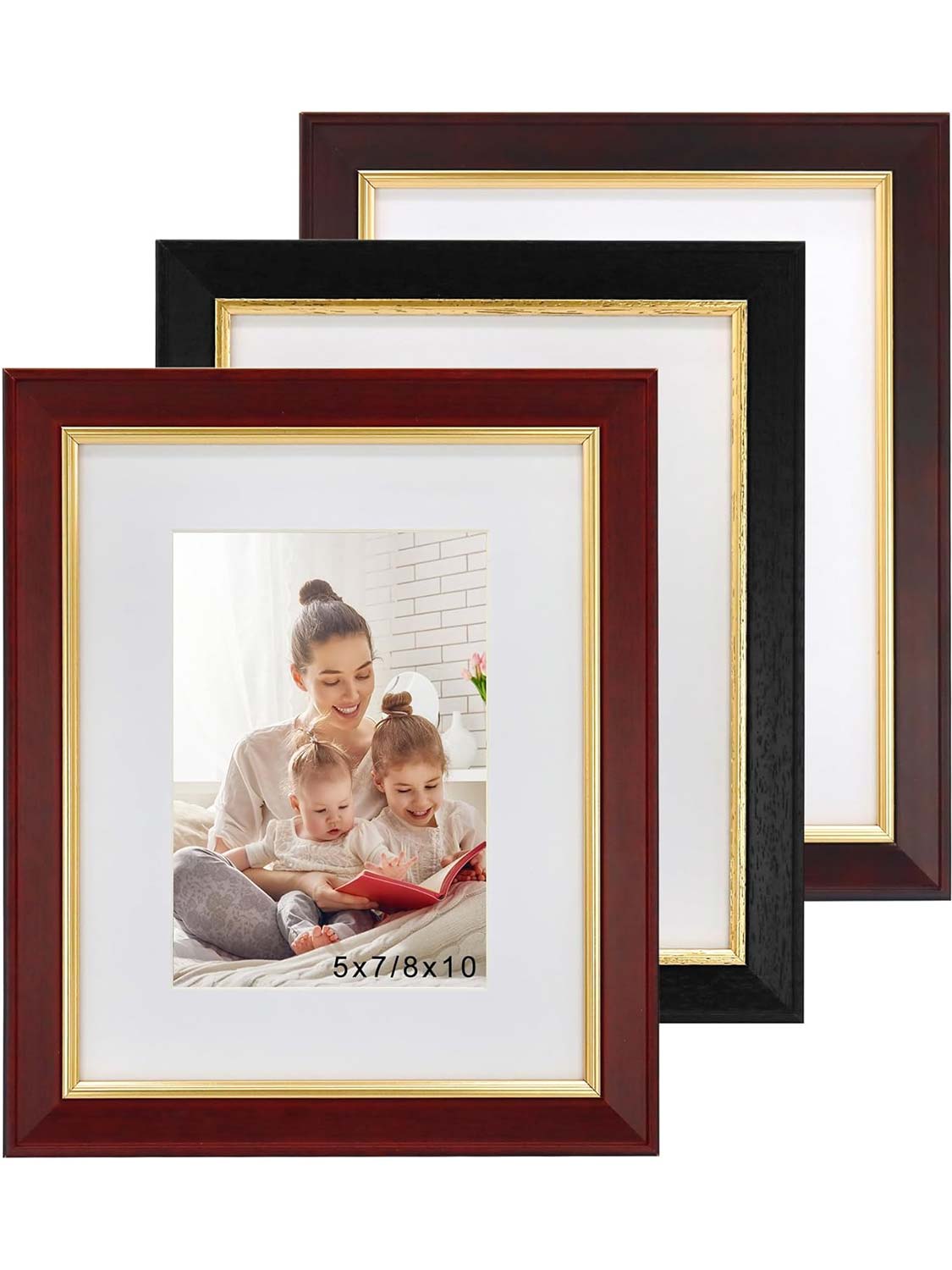 Real Wood with Gold Trim Collage Picture Frame Set of 3 - 2 Sizes Available
