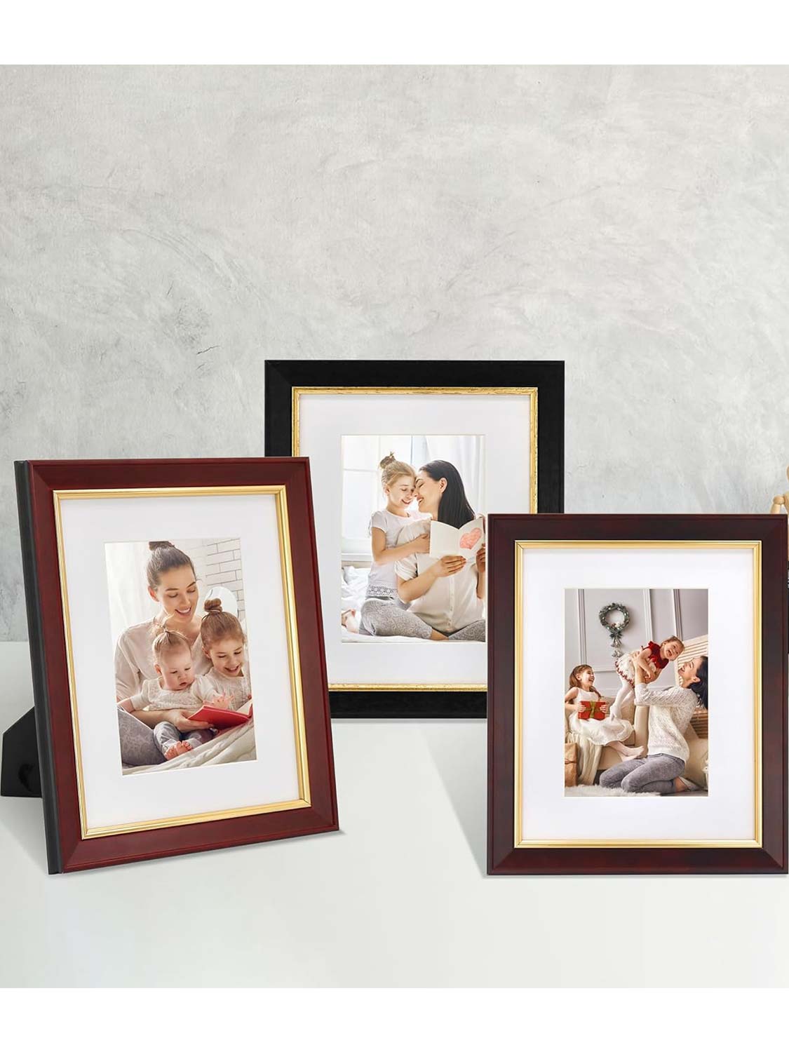 Real Wood with Gold Trim Collage Picture Frame Set of 3 - 2 Sizes Available