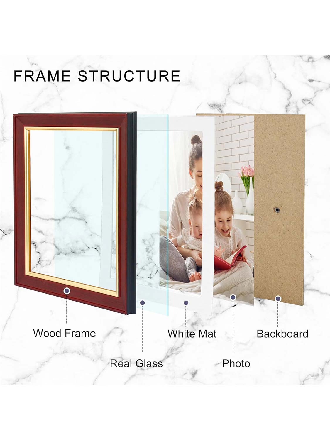 Real Wood with Gold Trim Collage Picture Frame Set of 3 - 2 Sizes Available