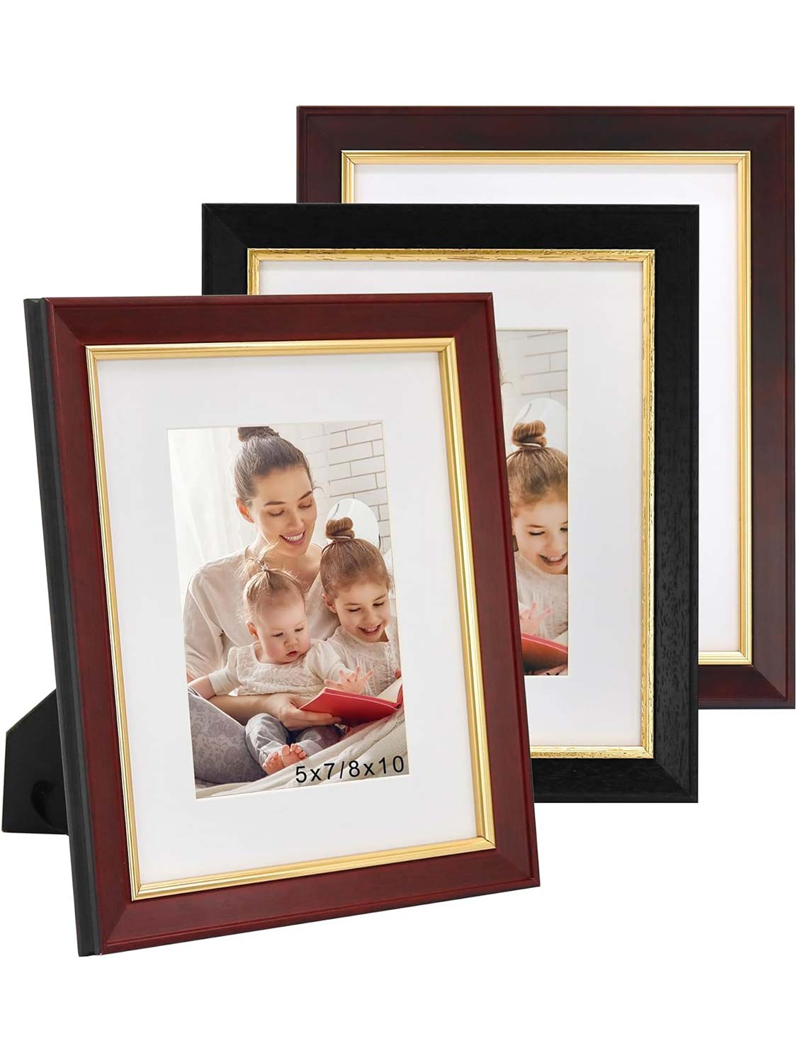Real Wood with Gold Trim Collage Picture Frame Set of 3 - 2 Sizes Available