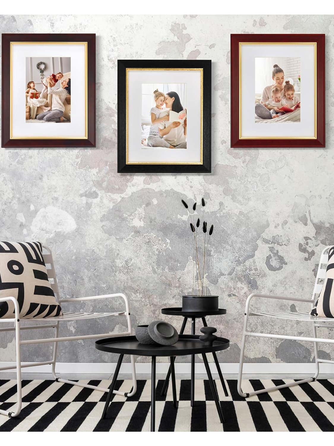 Real Wood with Gold Trim Collage Picture Frame Set of 3 - 2 Sizes Available