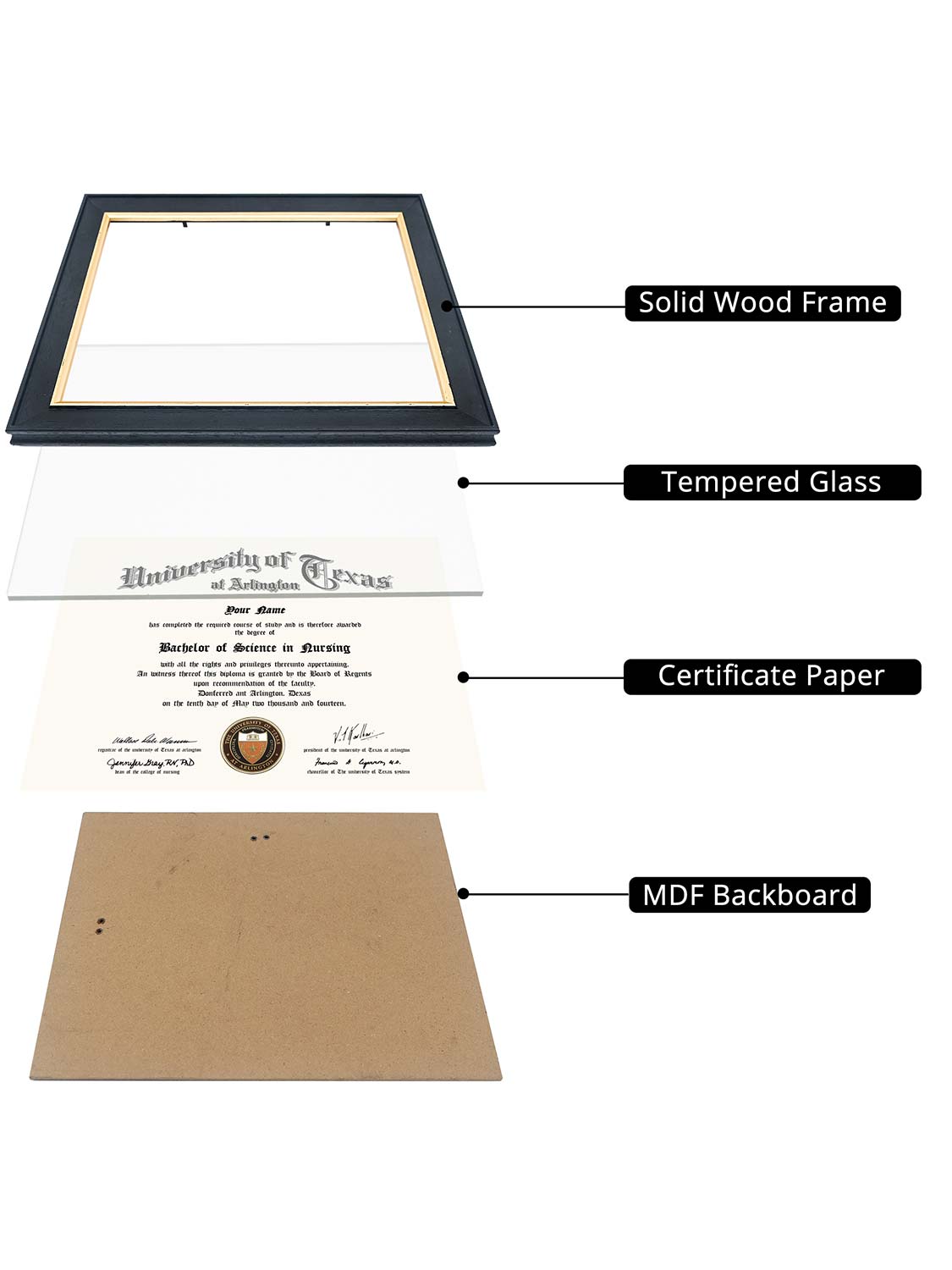 Black Elite Certificate Diploma Frames - Various Sizes & Mat Colors Available