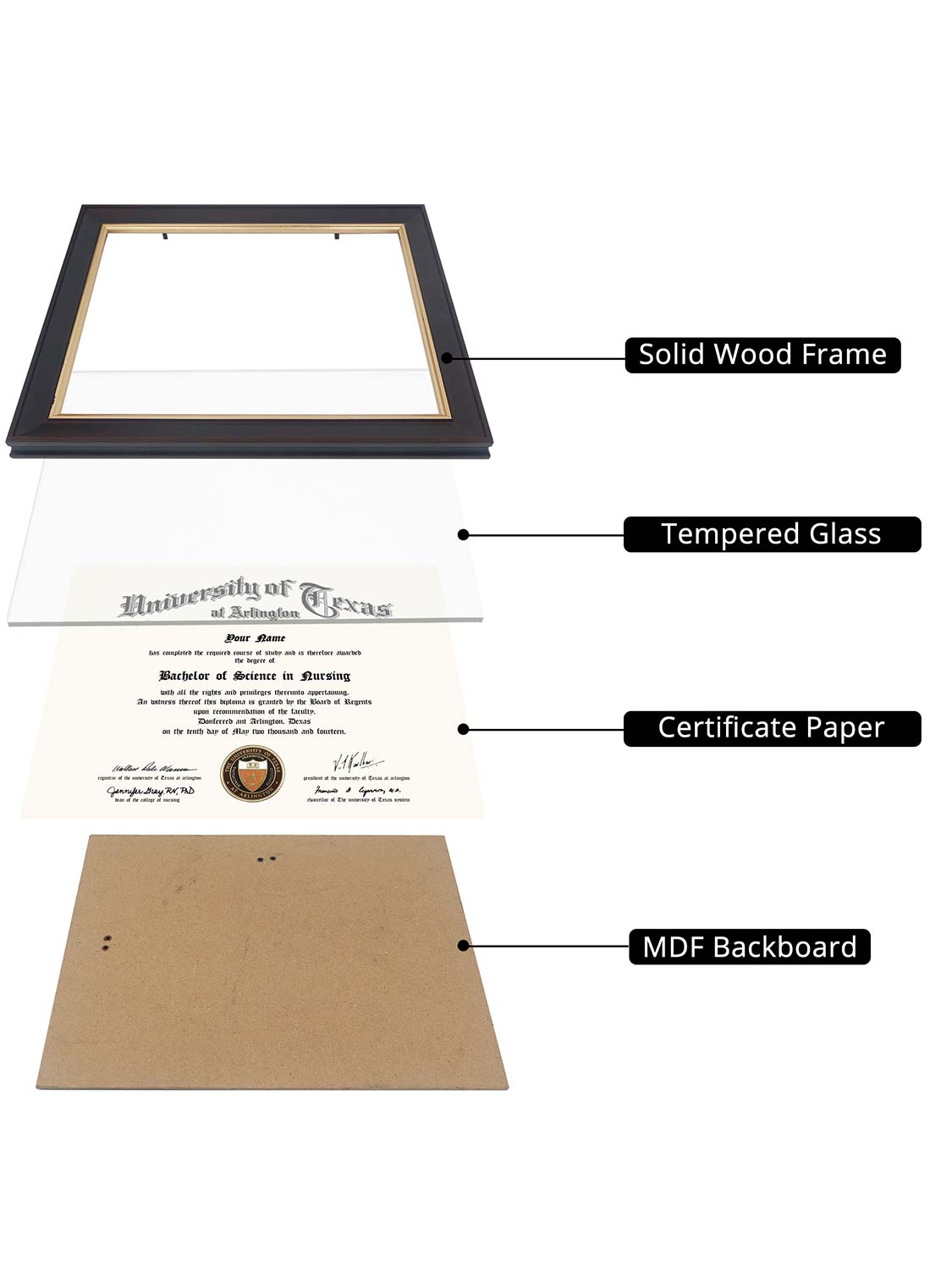 Brown Elite Certificate Diploma Frames - Various Sizes & Mat Colors Available