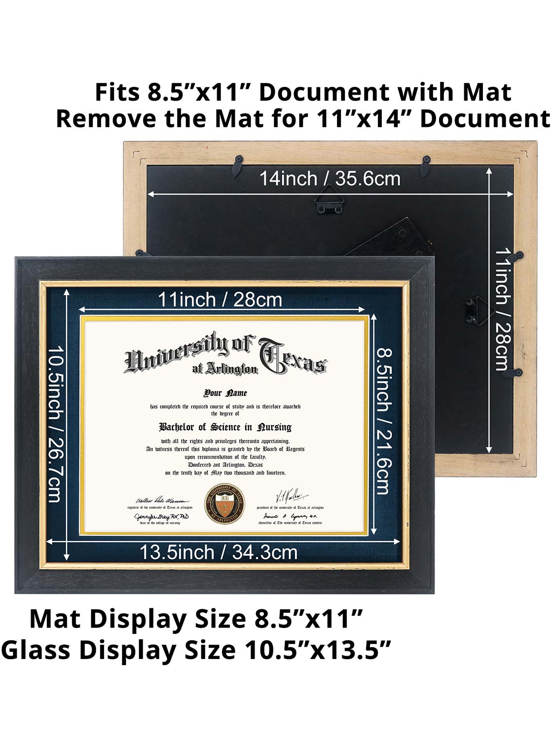 Black Elite Certificate Diploma Frames - Various Sizes & Mat Colors Available