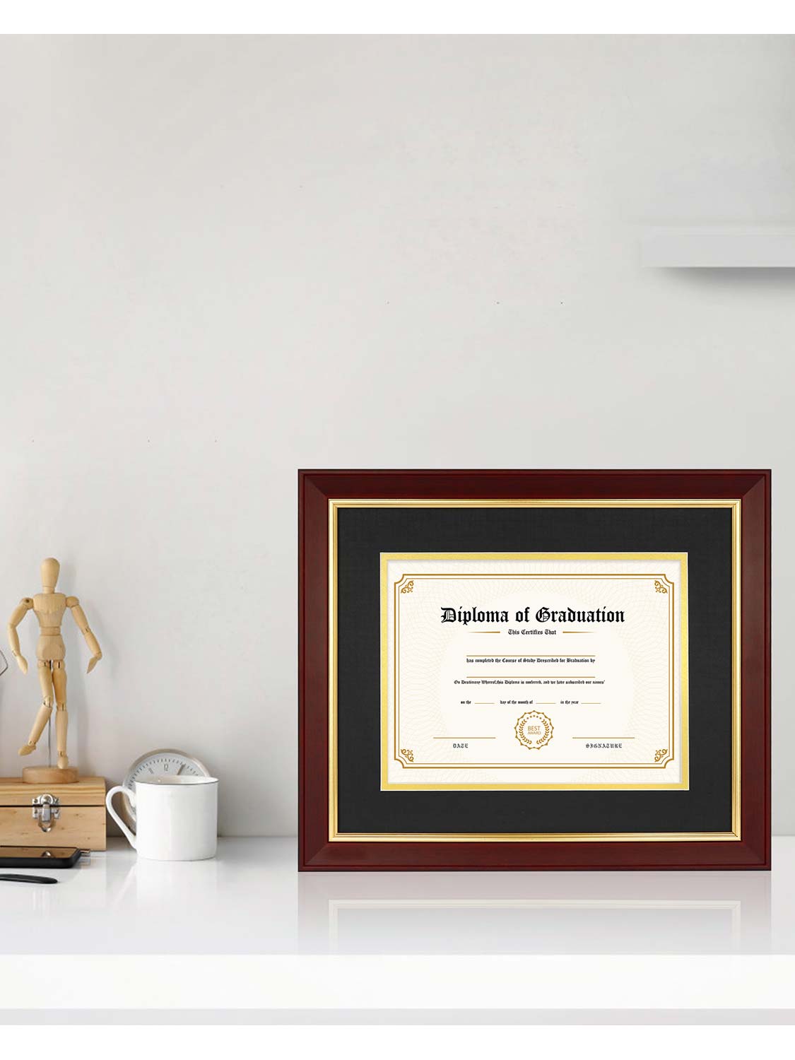 Mahogany Elite Certificate Diploma Frames - Various Sizes & Mat Colors Available