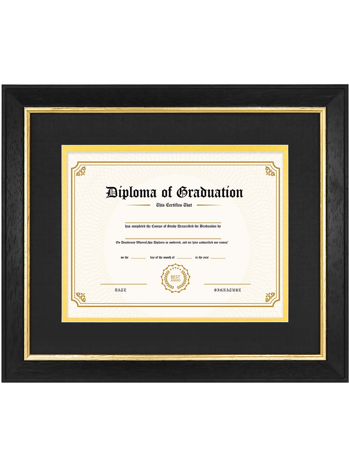 Black Elite Certificate Diploma Frames - Various Sizes & Mat Colors Available