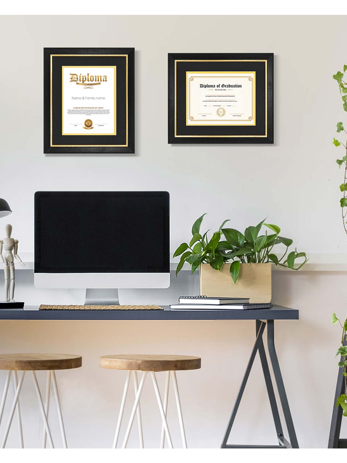 Black Elite Certificate Diploma Frames - Various Sizes & Mat Colors Available