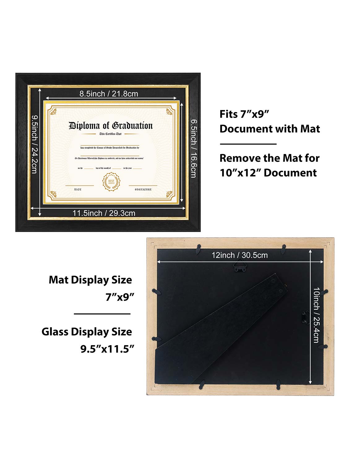 Black Elite Certificate Diploma Frames - Various Sizes & Mat Colors Available