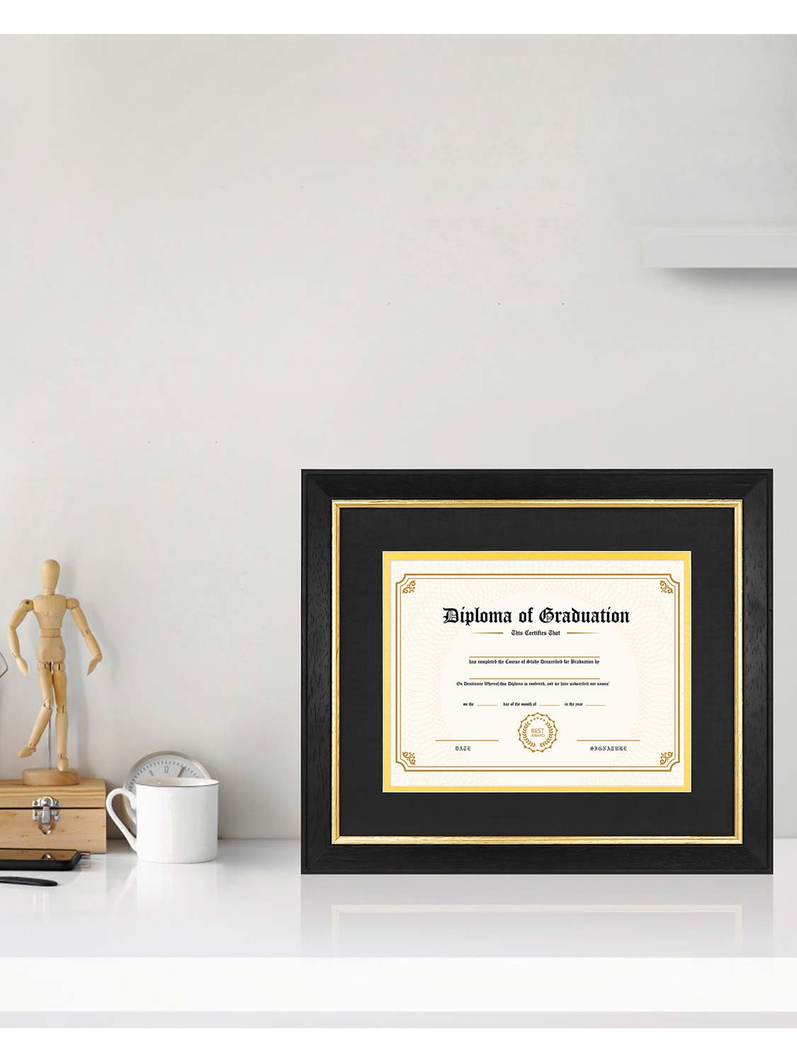 Black Elite Certificate Diploma Frames - Various Sizes & Mat Colors Available