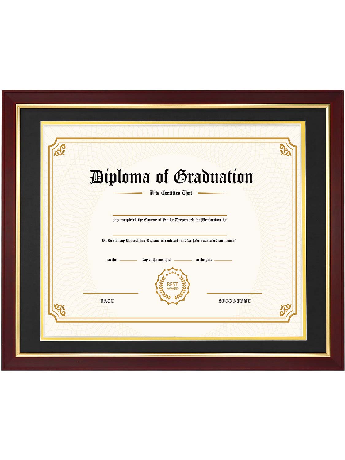 Mahogany Elite Certificate Diploma Frames - Various Sizes & Mat Colors Available