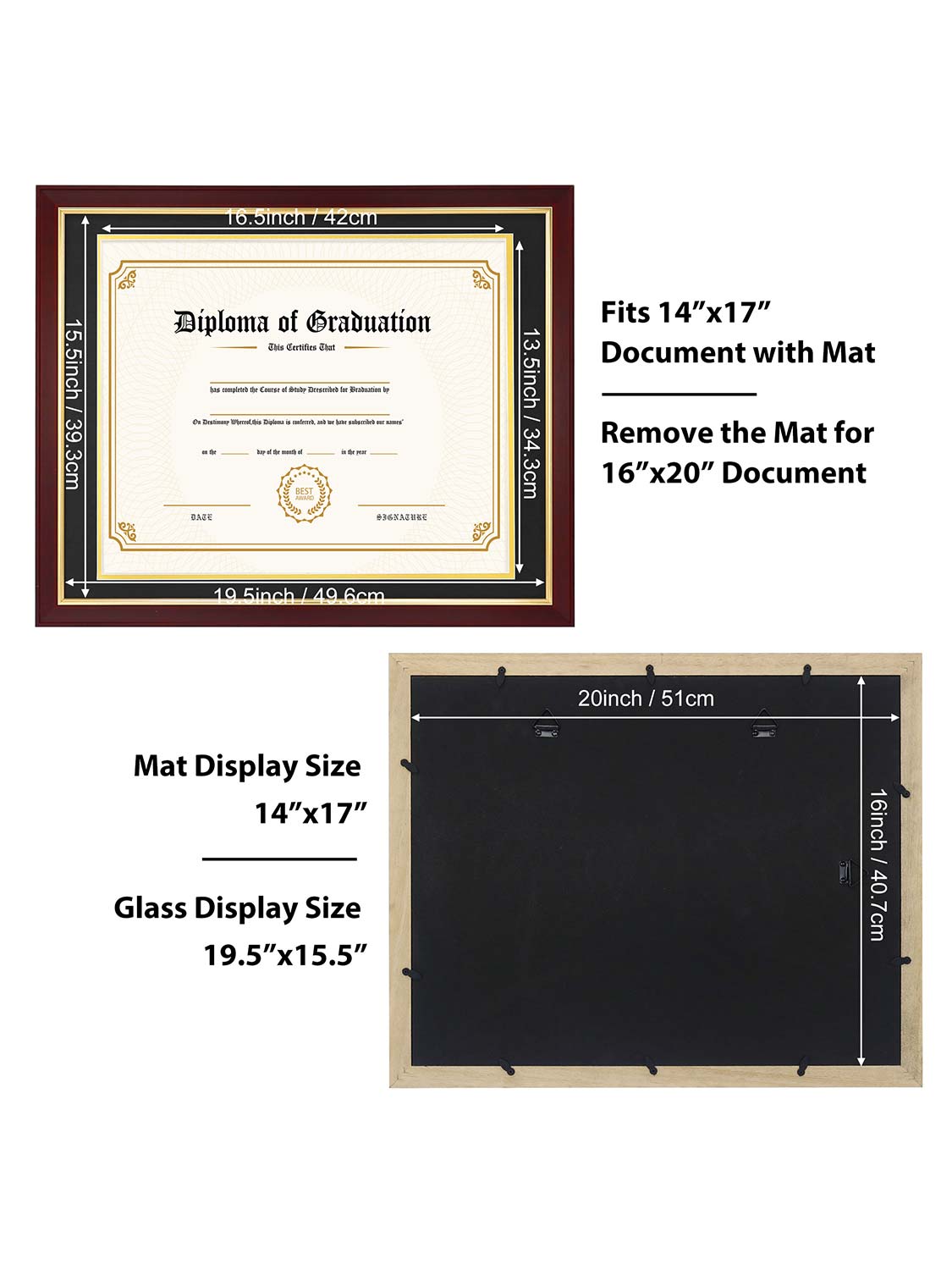 Mahogany Elite Certificate Diploma Frames - Various Sizes & Mat Colors Available