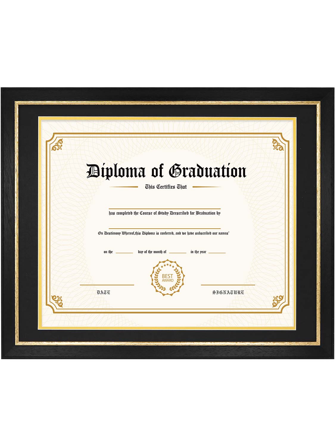 Black Elite Certificate Diploma Frames - Various Sizes & Mat Colors Available