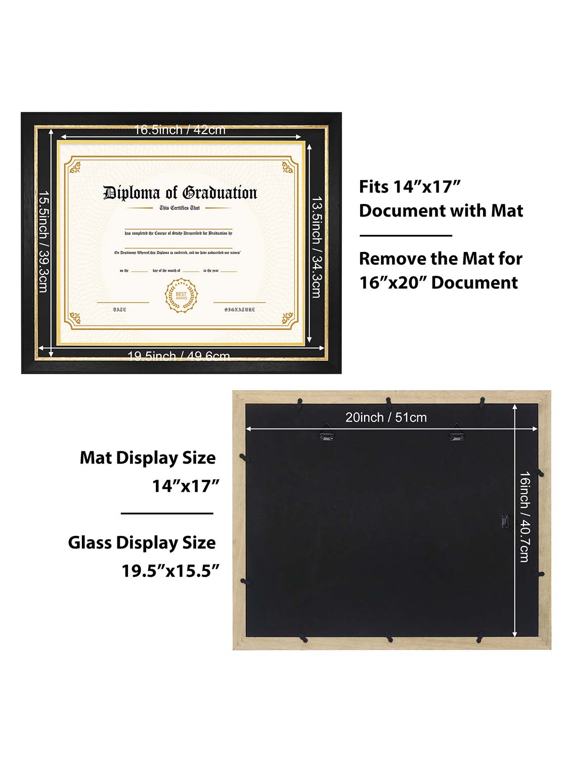Black Elite Certificate Diploma Frames - Various Sizes & Mat Colors Available