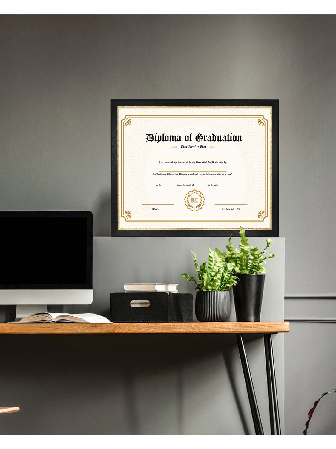 Black Elite Certificate Diploma Frames - Various Sizes & Mat Colors Available