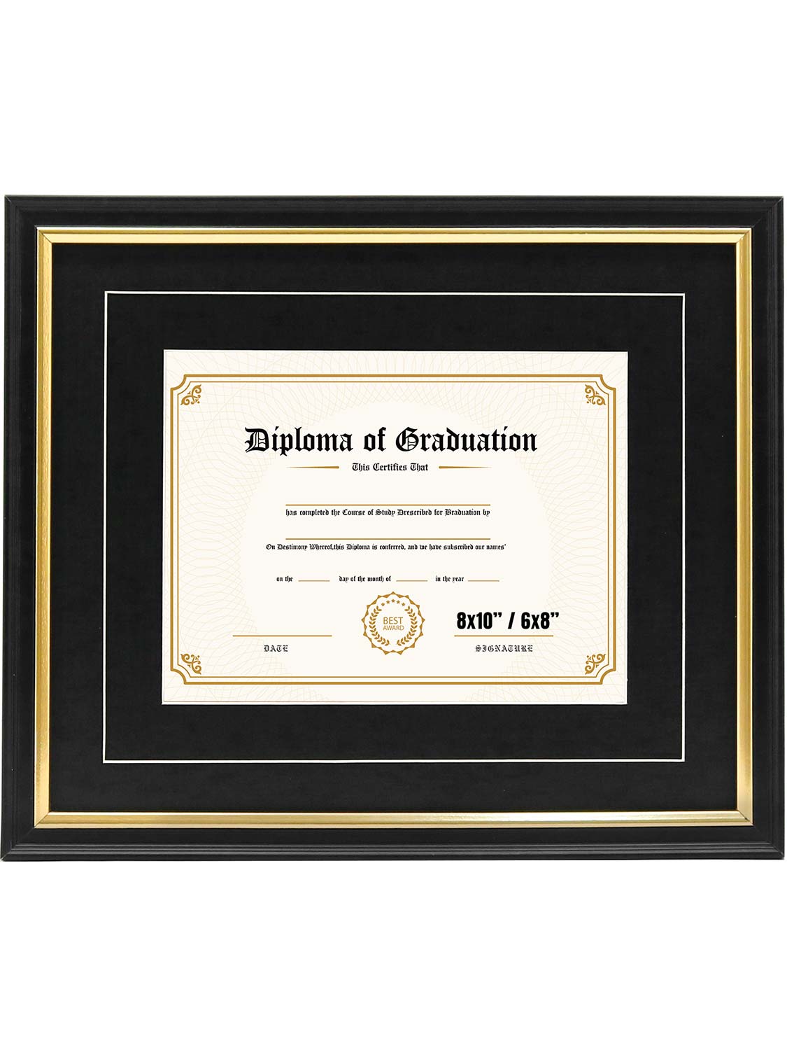 Black Regal Certificate Diploma Frames with Double Black Mats - 2 Sizes Available