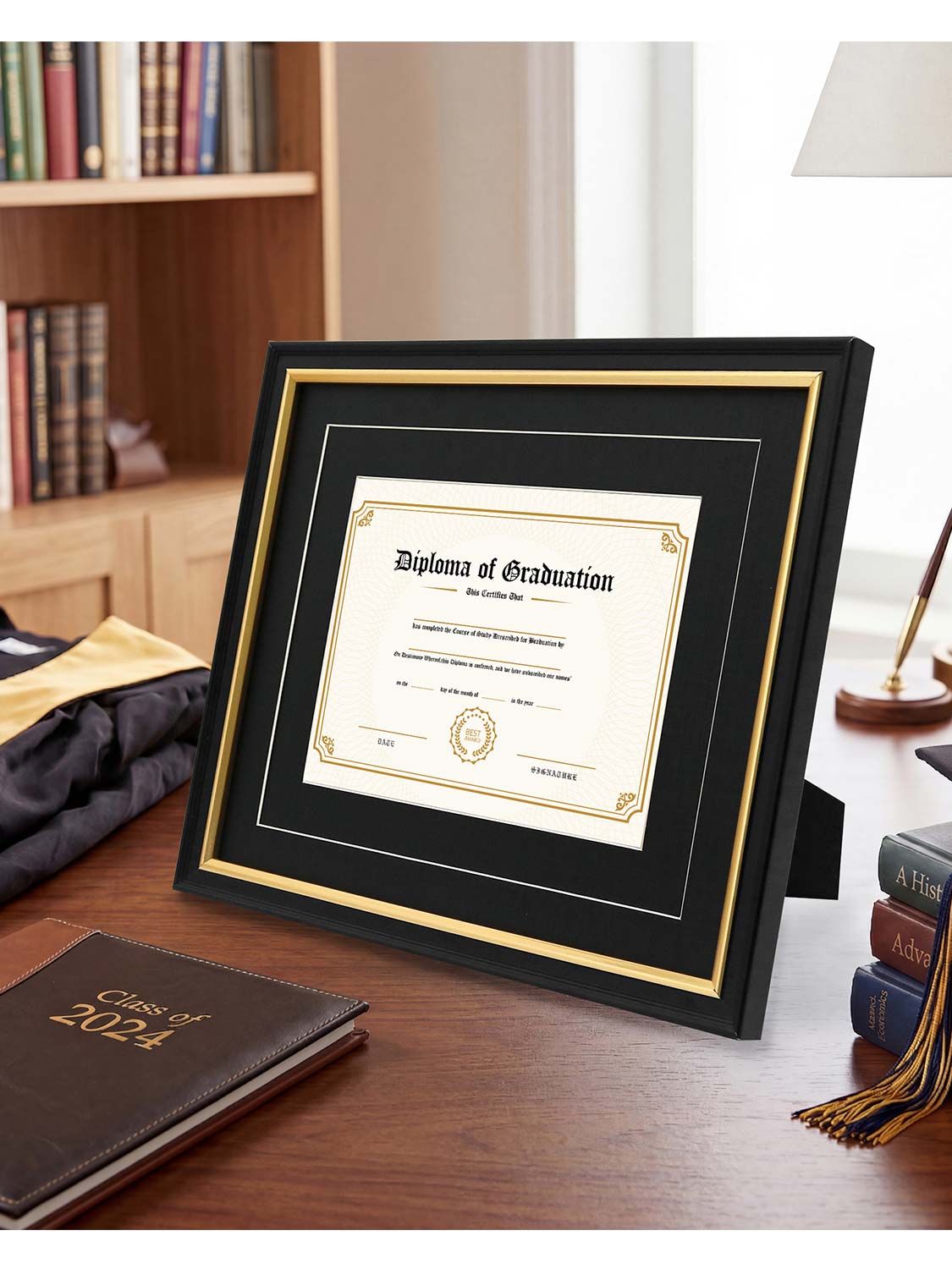 Black Regal Certificate Diploma Frames with Double Black Mats - 2 Sizes Available