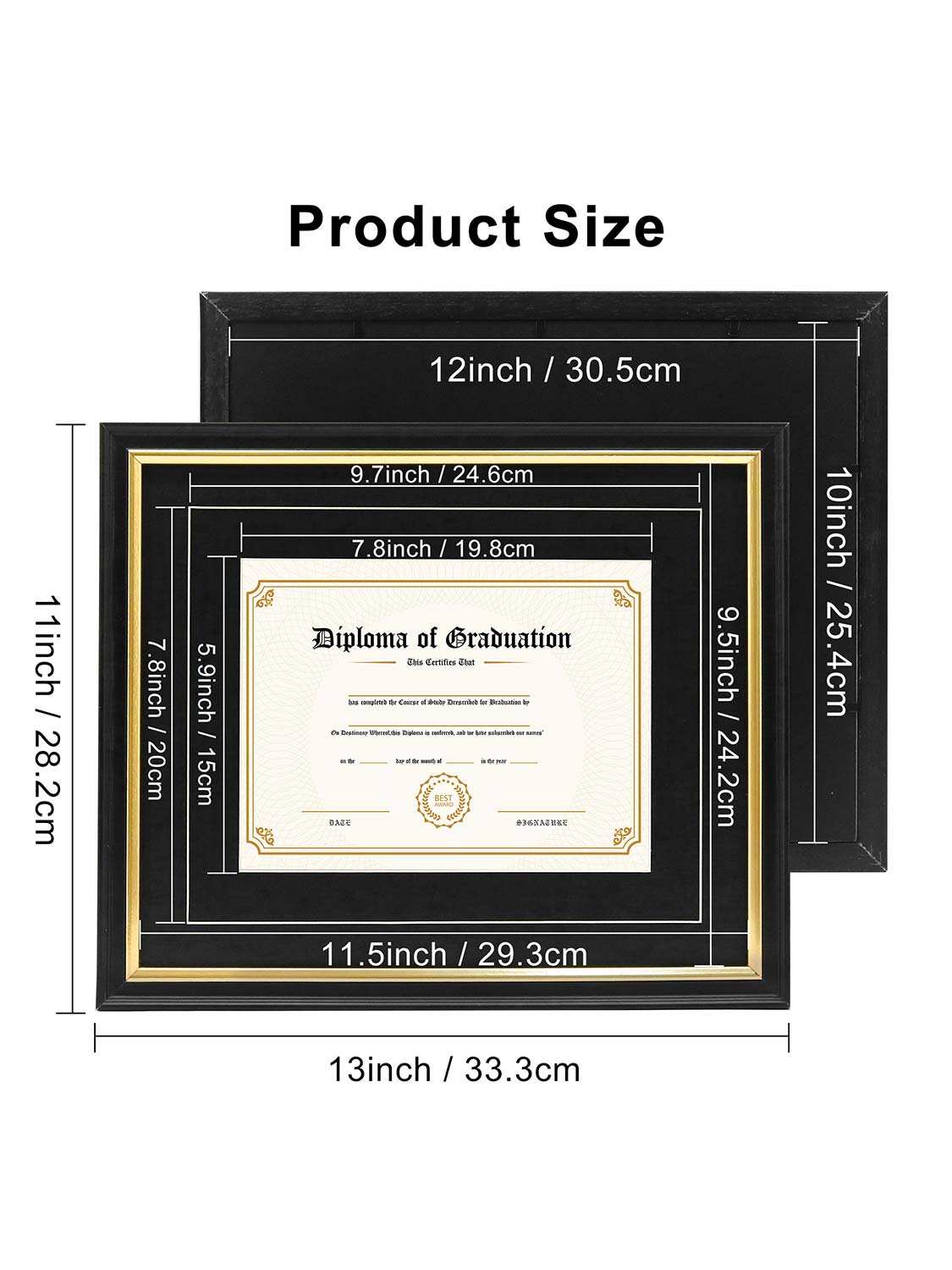 Black Regal Certificate Diploma Frames with Double Black Mats - 2 Sizes Available