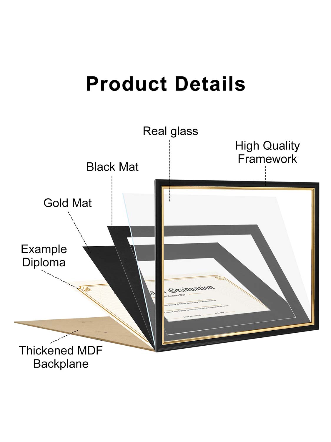 Black Regal Certificate Diploma Frames with Double Black Mats - 2 Sizes Available