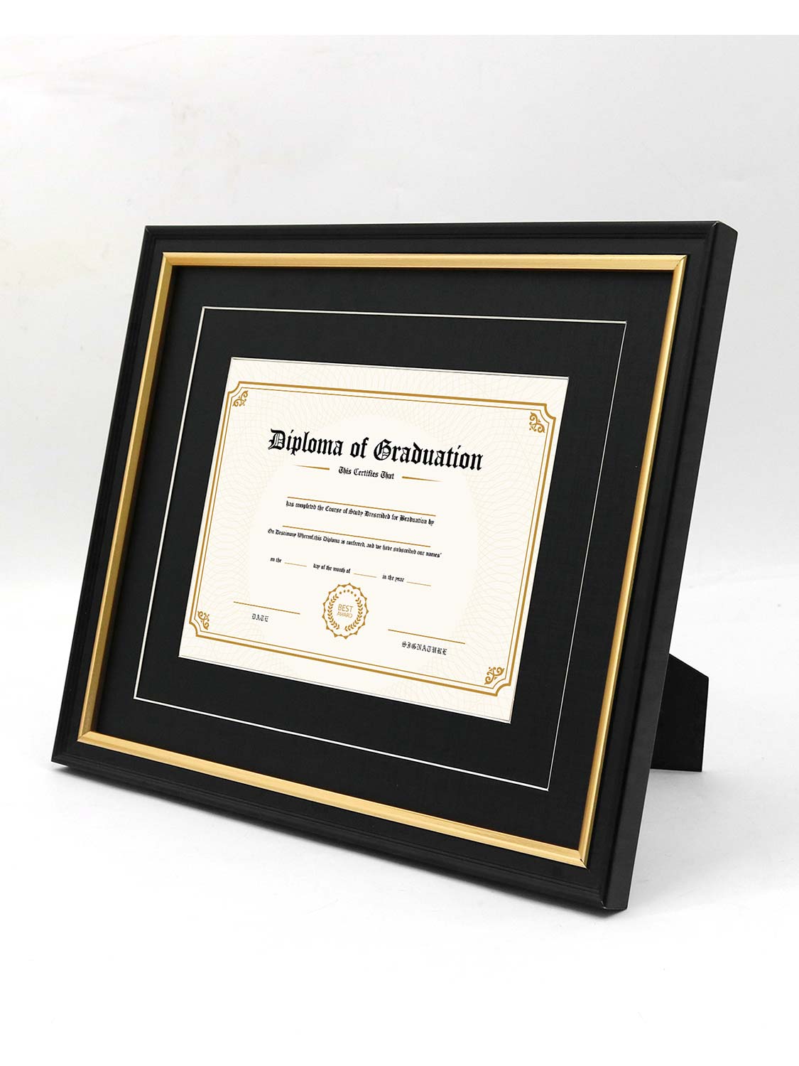 Black Regal Certificate Diploma Frames with Double Black Mats - 2 Sizes Available