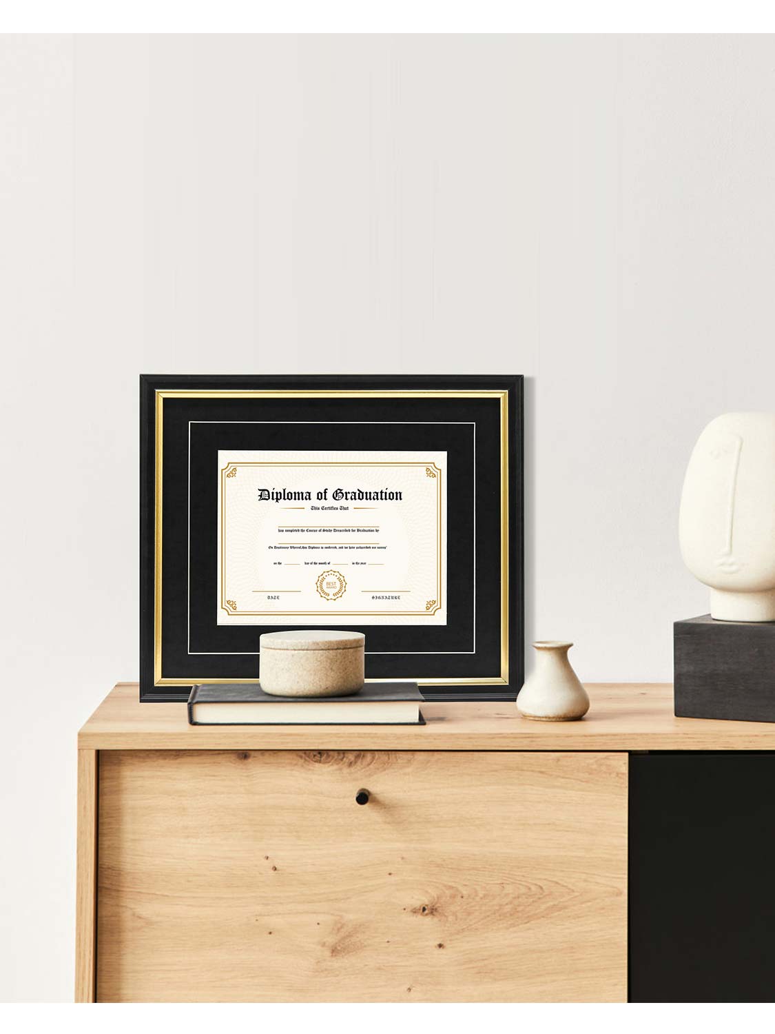 Black Regal Certificate Diploma Frames with Double Black Mats - 2 Sizes Available