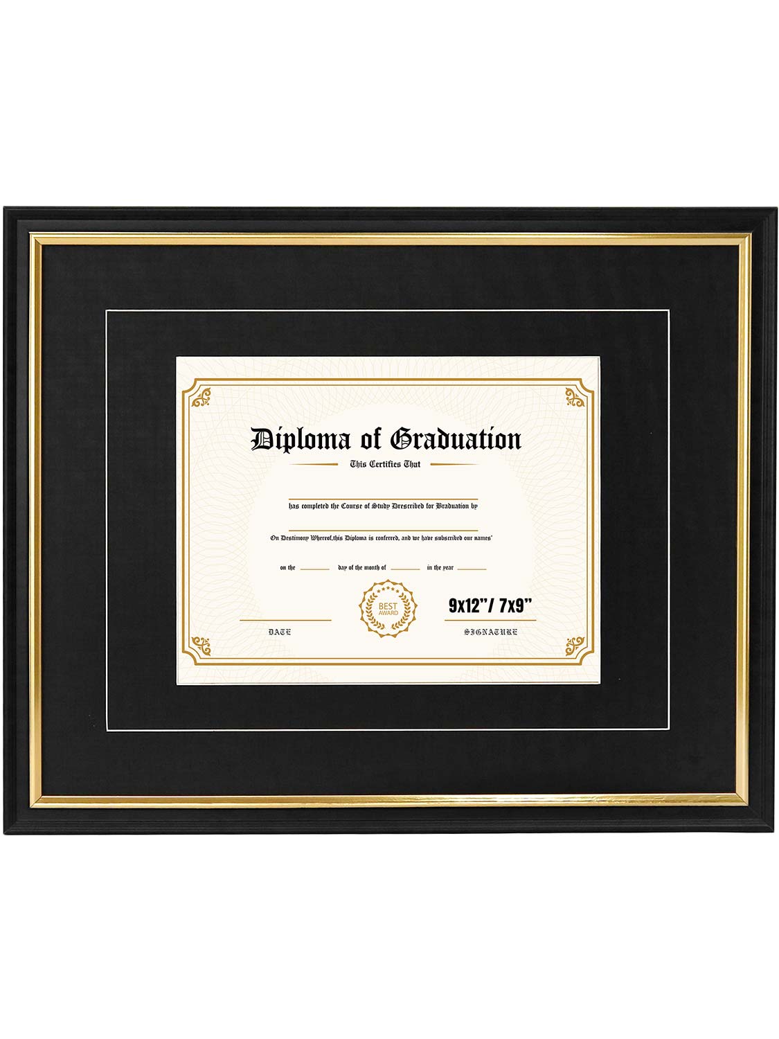 Black Regal Certificate Diploma Frames with Double Black Mats - 2 Sizes Available