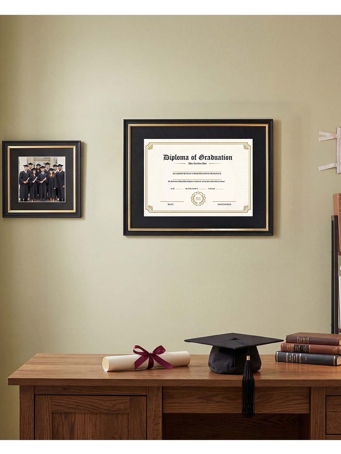 Black Regal Certificate Diploma Frames with Double Black Mats - 2 Sizes Available