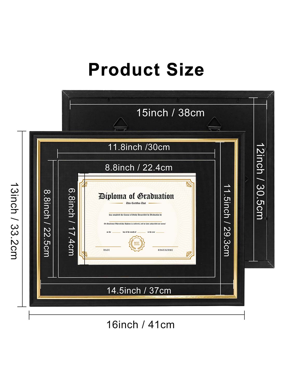 Black Regal Certificate Diploma Frames with Double Black Mats - 2 Sizes Available