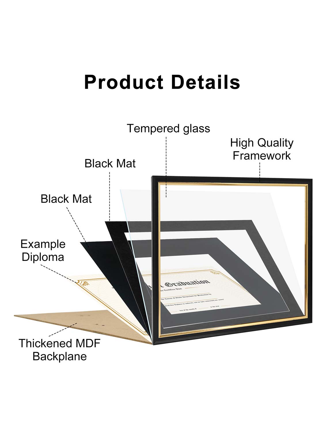 Black Regal Certificate Diploma Frames with Double Black Mats - 2 Sizes Available