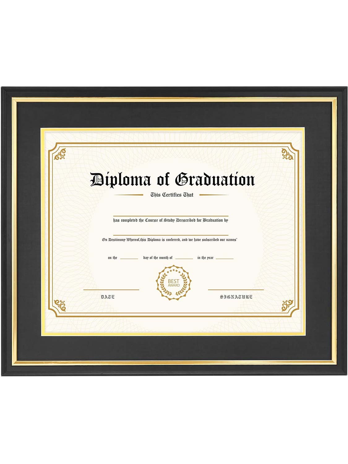 Black Regal Certificate Diploma Frames - Various Mat Colors Available