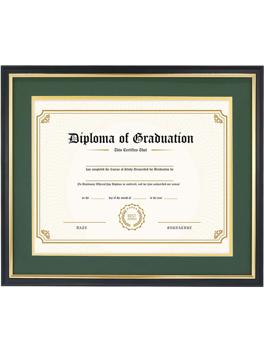Black Regal Certificate Diploma Frames - Various Mat Colors Available