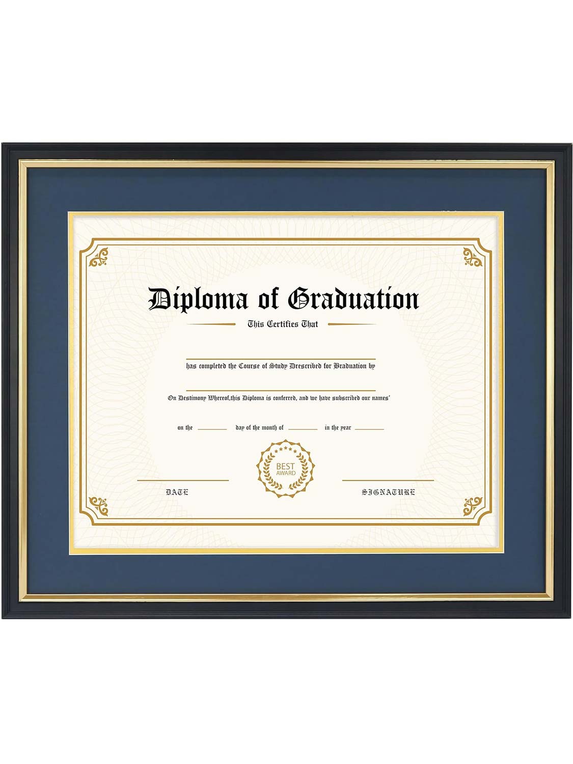 Black Regal Certificate Diploma Frames - Various Mat Colors Available