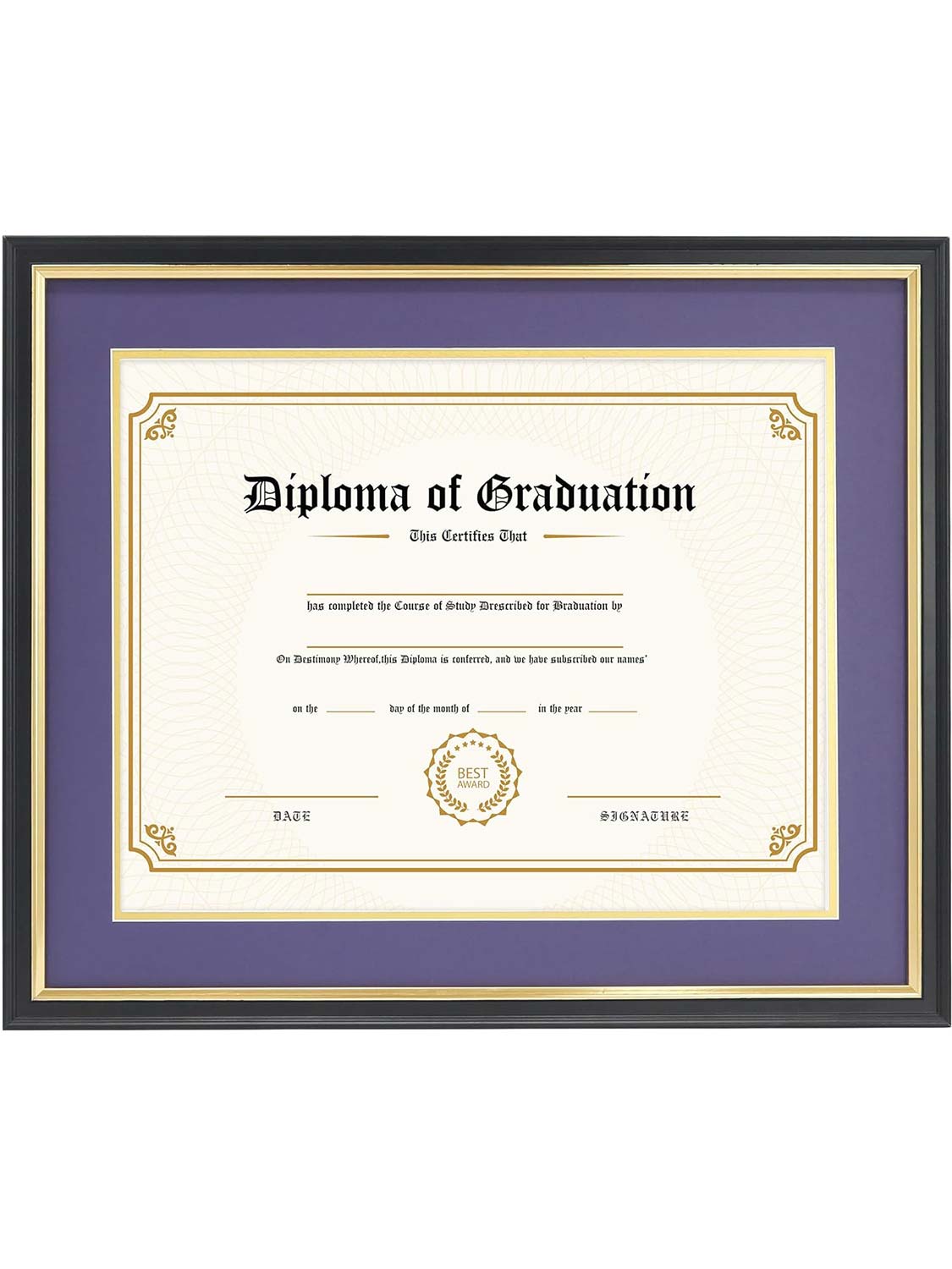 Black Regal Certificate Diploma Frames - Various Mat Colors Available