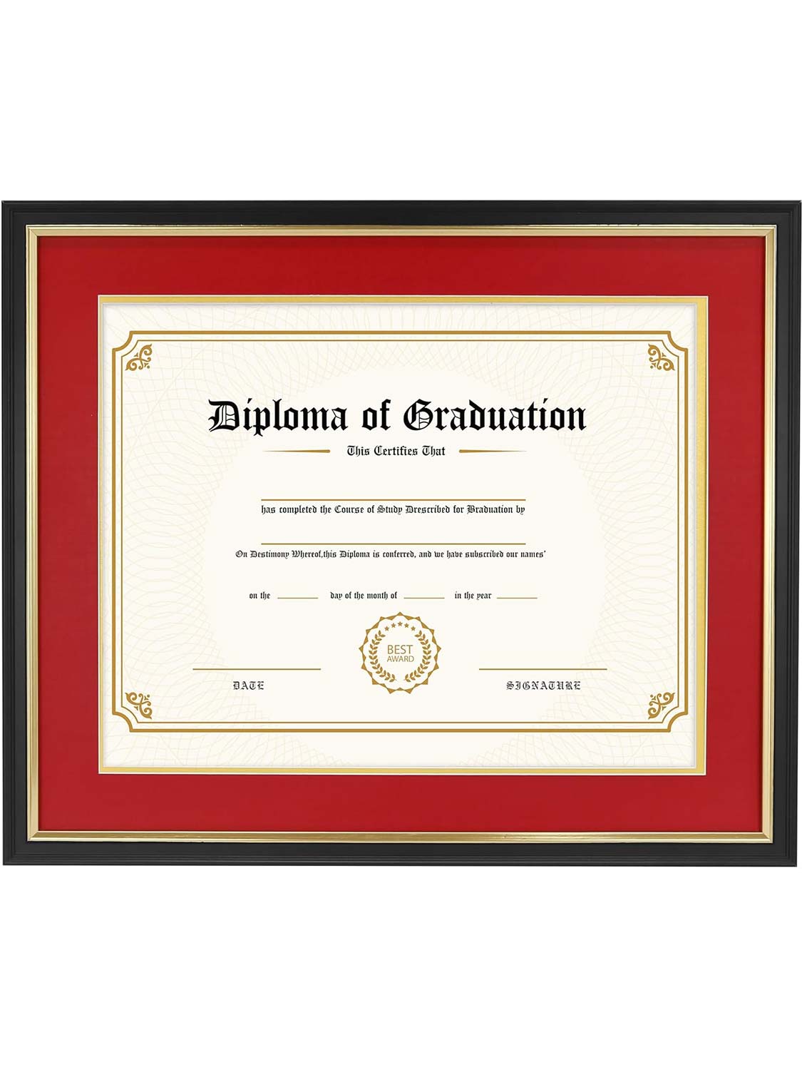 Black Regal Certificate Diploma Frames - Various Mat Colors Available