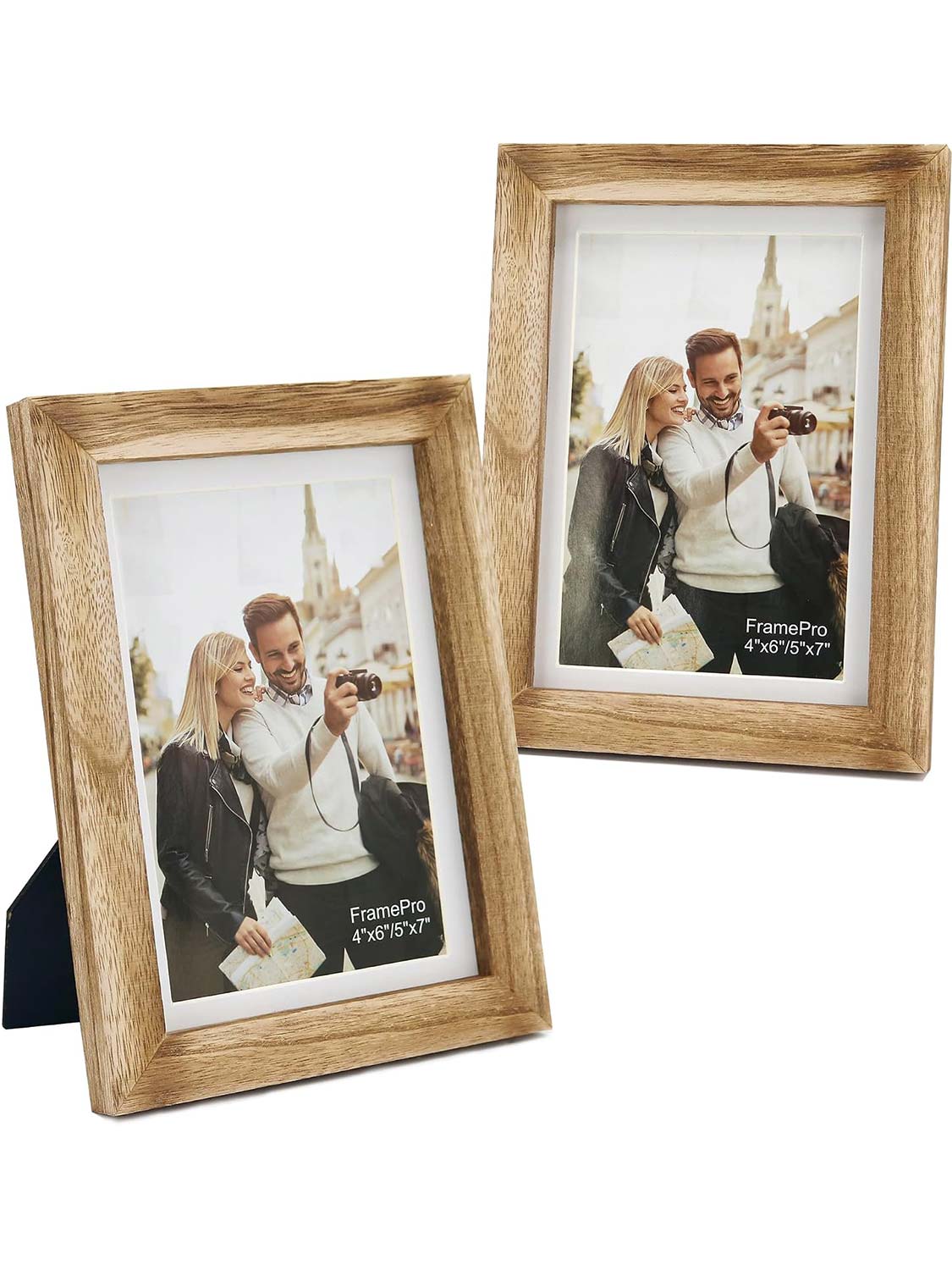Rustic Wood Real Glass Photo Display with White Mat - 2 Sizes Available