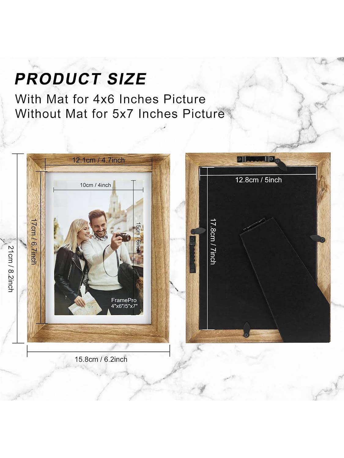 Rustic Wood Real Glass Photo Display with White Mat - 2 Sizes Available