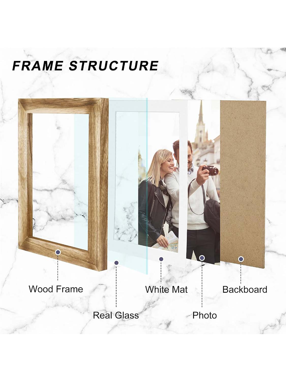 Rustic Wood Real Glass Photo Display with White Mat - 2 Sizes Available