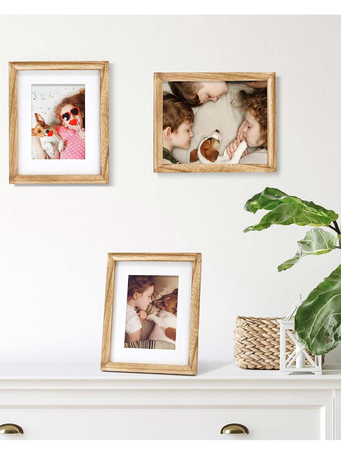 Rustic Wood Real Glass Photo Display with White Mat - 2 Sizes Available
