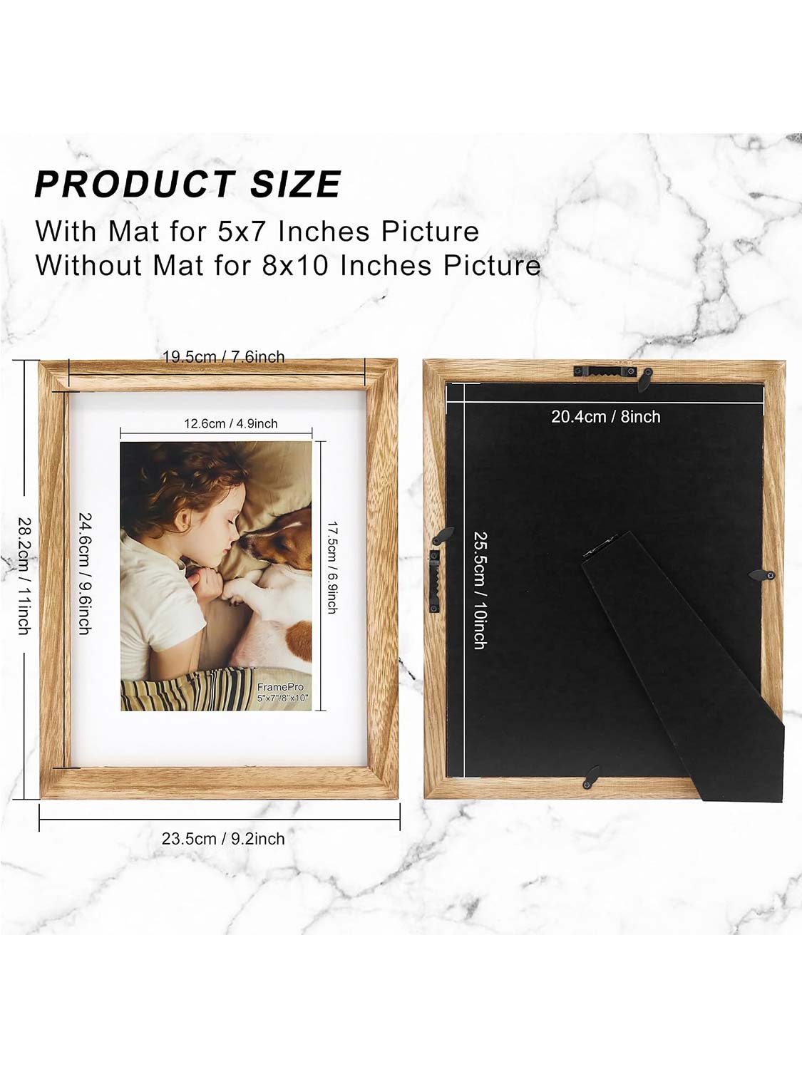 Rustic Wood Real Glass Photo Display with White Mat - 2 Sizes Available
